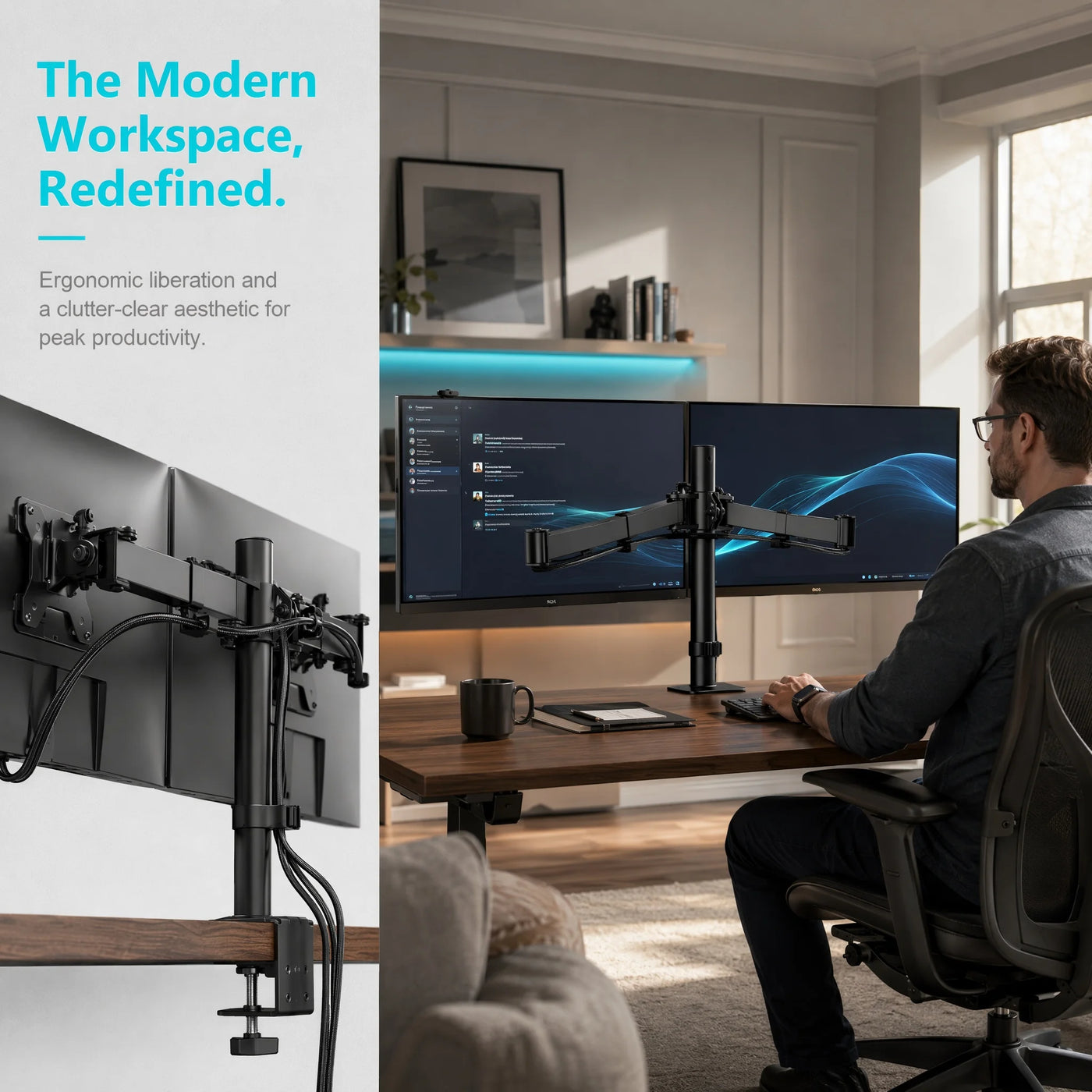 Dual Monitor Stand, Heavy Duty Adjustable Monitor Desk Mount for 2 Screens up to 32 Inches, Fully Adjustable Height, Tilt, Swivel, Rotate, Supports 17.6 lbs per Monitor Arm, Easy Installation