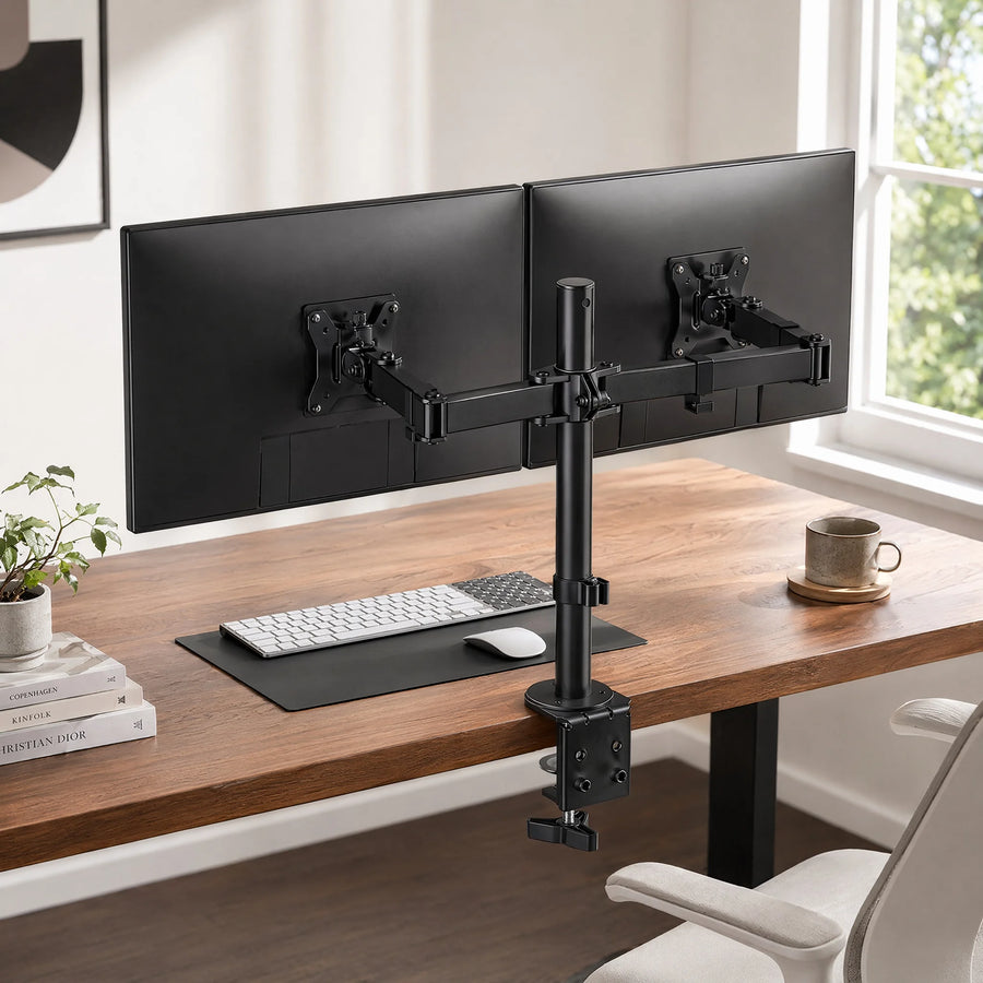 Dual Monitor Stand, Heavy Duty Adjustable Monitor Desk Mount for 2 Screens up to 32 Inches, Fully Adjustable Height, Tilt, Swivel, Rotate, Supports 17.6 lbs per Monitor Arm, Easy Installation