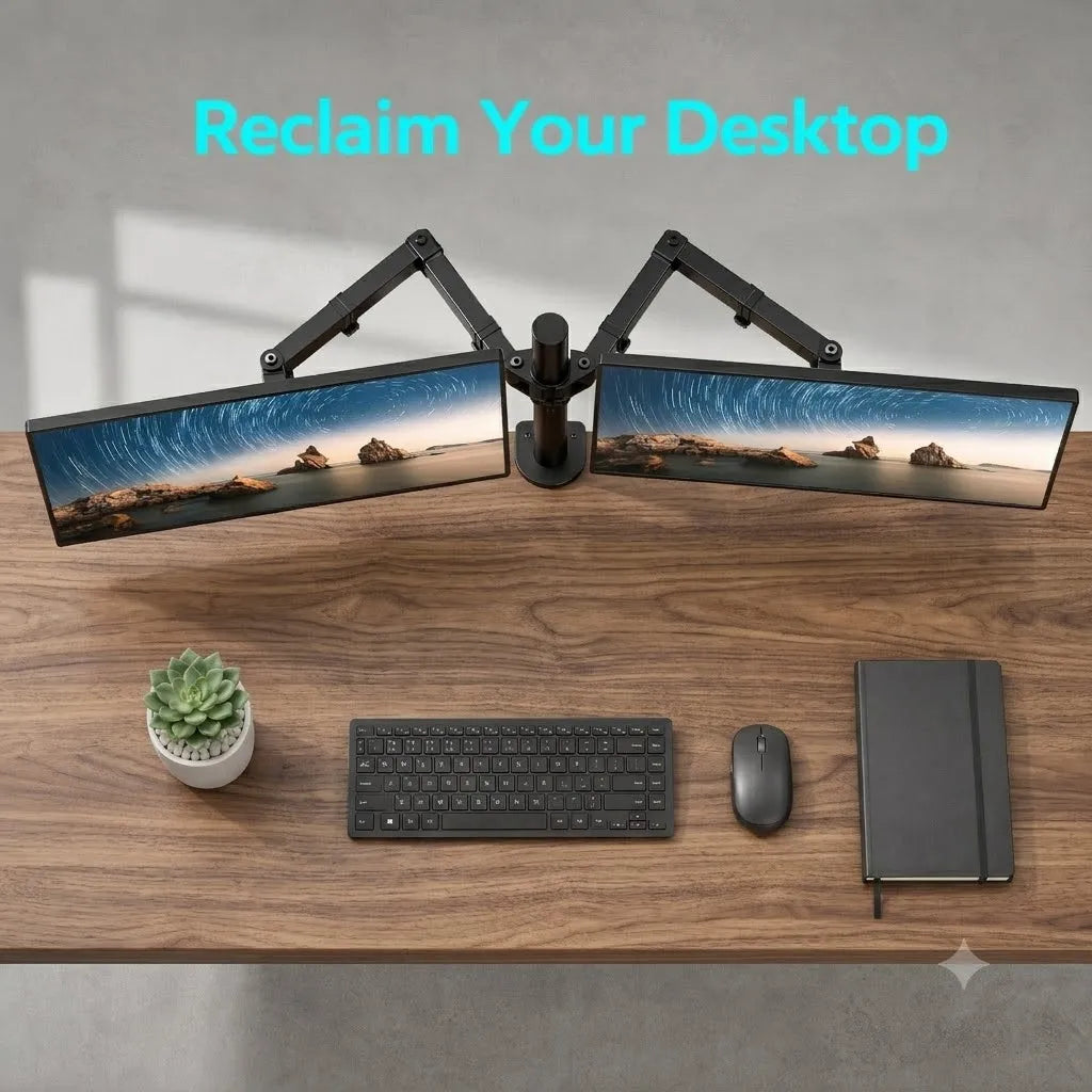 Dual Monitor Stand, Heavy Duty Adjustable Monitor Desk Mount for 2 Screens up to 32 Inches, Fully Adjustable Height, Tilt, Swivel, Rotate, Supports 17.6 lbs per Monitor Arm, Easy Installation