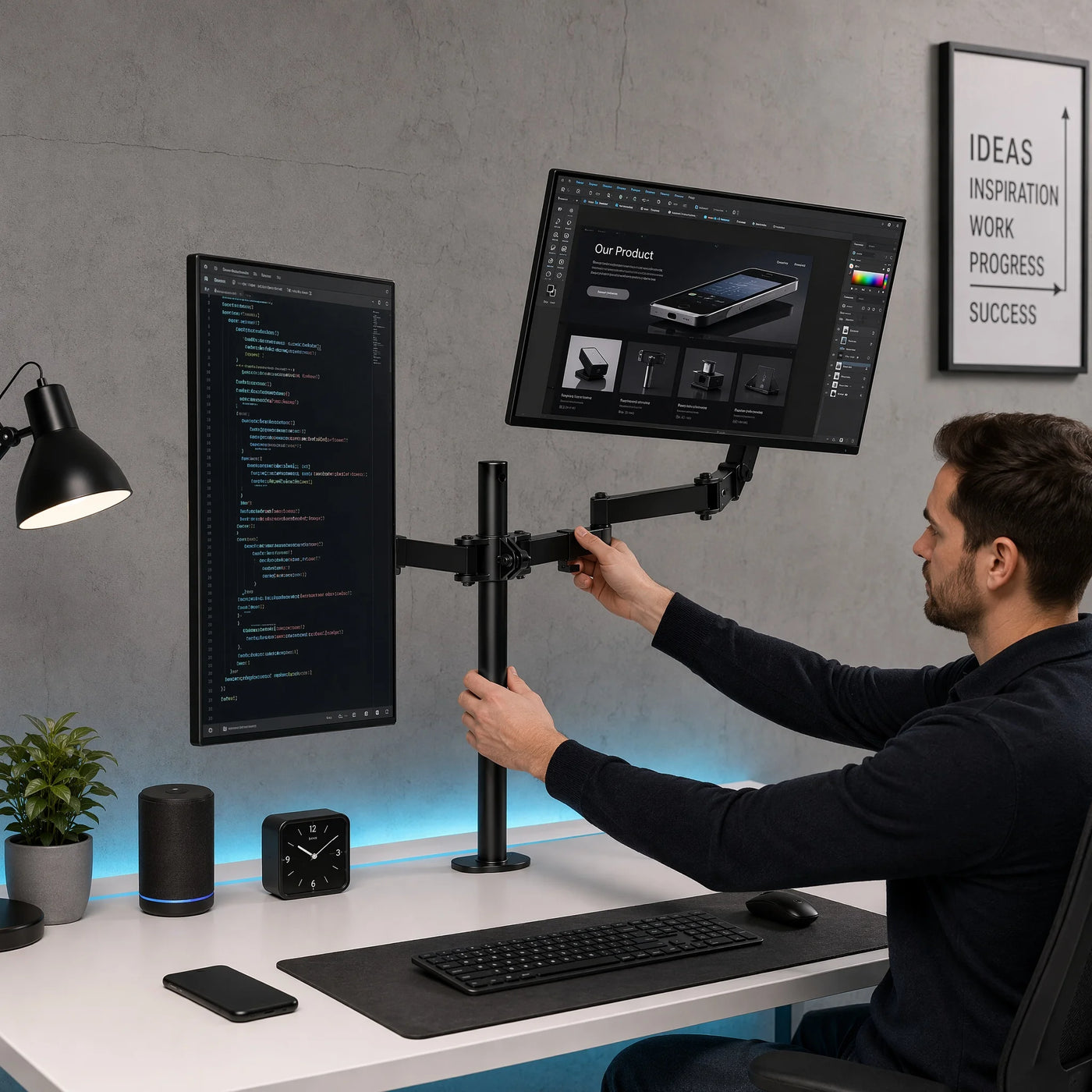 Dual Monitor Stand, Heavy Duty Adjustable Monitor Desk Mount for 2 Screens up to 32 Inches, Fully Adjustable Height, Tilt, Swivel, Rotate, Supports 17.6 lbs per Monitor Arm, Easy Installation