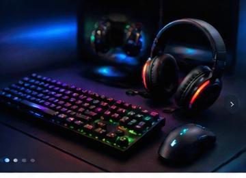 Premium gaming setup with keyboard, mouse and headset